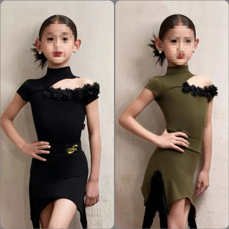 

Костюмы для латинских танцев, новые детские тренировочные костюмы, юбки для танцев для девочек, разделенные комплекты, костюмы для выступлений