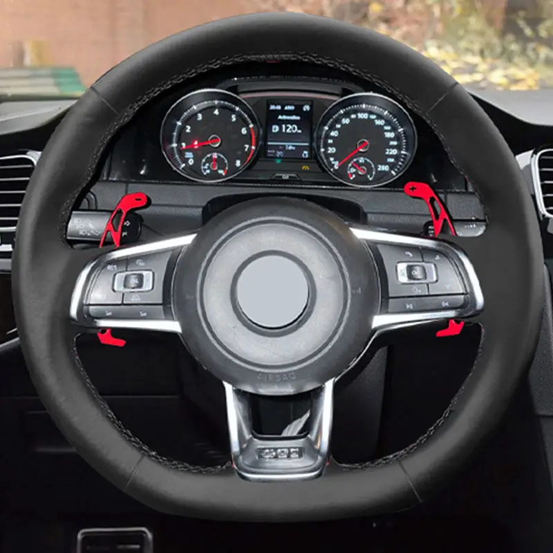 

Black Microfiber Leather Car Steering Wheel Cover Trim For VW Golf GTI GTD GTE R 7 Jetta Polo Passat B8 Tiguan Touran (R-Line)