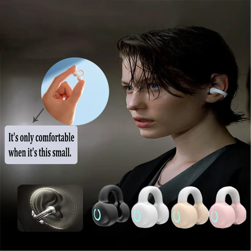 Wireless Bluetooth Earphones Single Ear Bone Conduction Earphones Clip Ear Music Noise Cancelling HD Call Sports Gaming Earphone