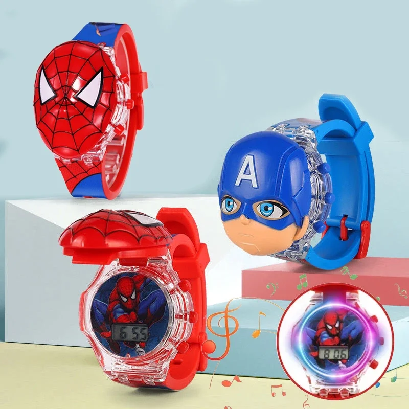 Spider  Luminous Cartoon Children's Watch Boys Colorful Flash Light with Music Super Hero Kids Watch Party Gift Wristwatch Clock