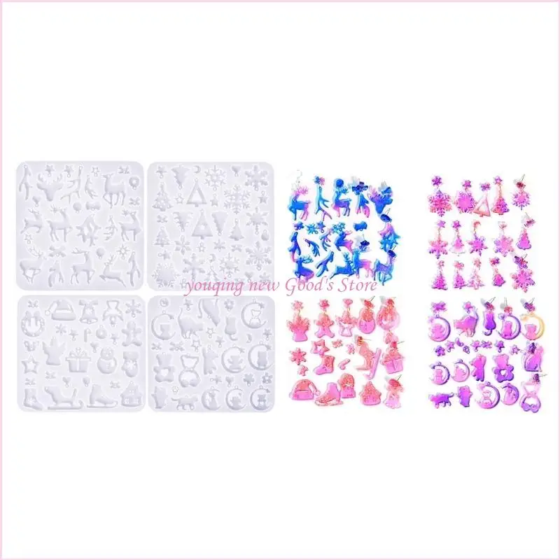 57QA 4 قطعة حلق عيد الميلاد الفني قالب من السيليكون عطلة عيد الميلاد مستوحاة من قوالب القرط السيليكون للمجوهرات الفريدة ذاتية #3