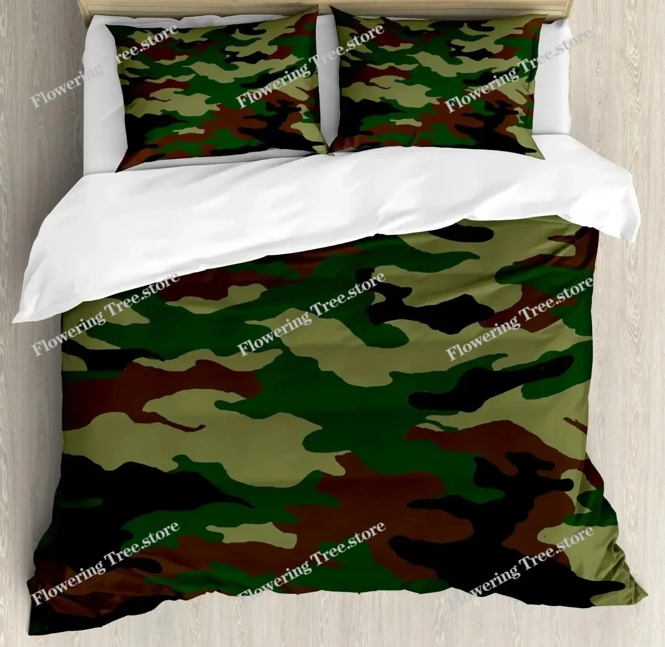 Grey Camo Comforter Bedding Set Full Size, Camouflage Army Design Bedding Collections for Kid Boy, Soft All-Season Bed Set