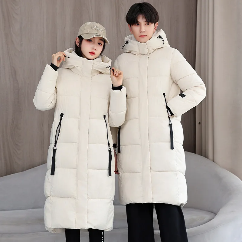 เสื้อแจ็คเก็ตผ้าฝ้ายบุผู้หญิง เสื้อโค้ทยาวแบบพาร์กา มีซิป มีกระเป๋า มีฮู้ด เสื้อคลุมกันลมหนา เสื้อโอเวอร์โค้ทสำหรับสุภาพสตรี ฤดูหนาว