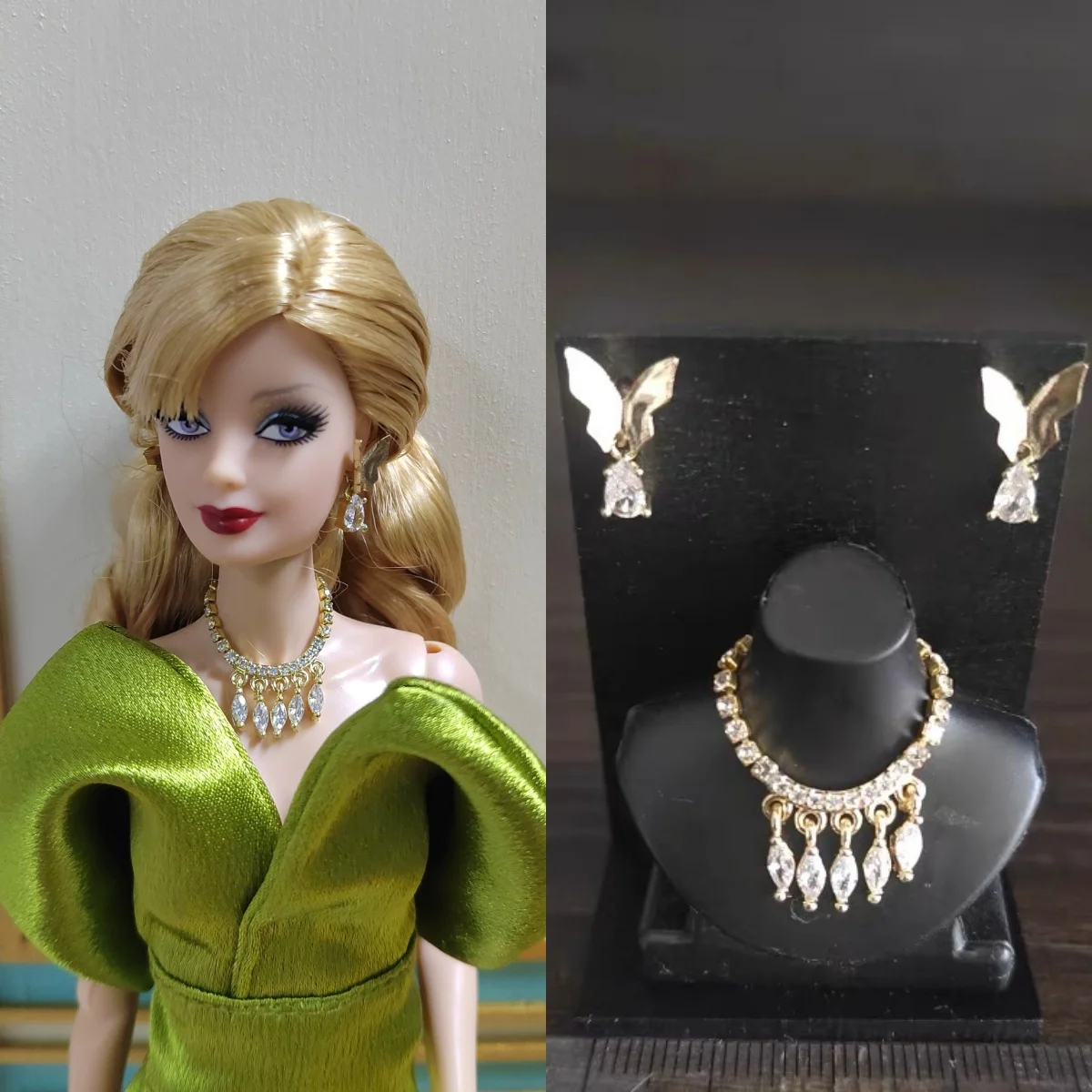 

1/6 кукольные украшения, аксессуары, модные металлические серьги-бабочки + роскошный комплект ожерелья с магнитной застежкой и бриллиантами для наряда куклы 30 см