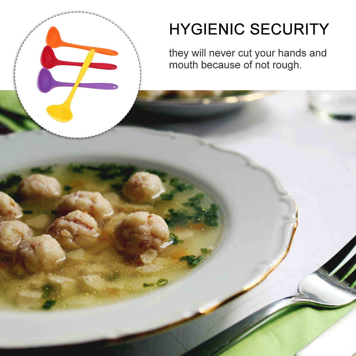 

4Pcs Translucent Silicone Soup Spoons Creative Heat-Resistant Non-Stick Ladles for Kitchen Tableware Soup Spoon