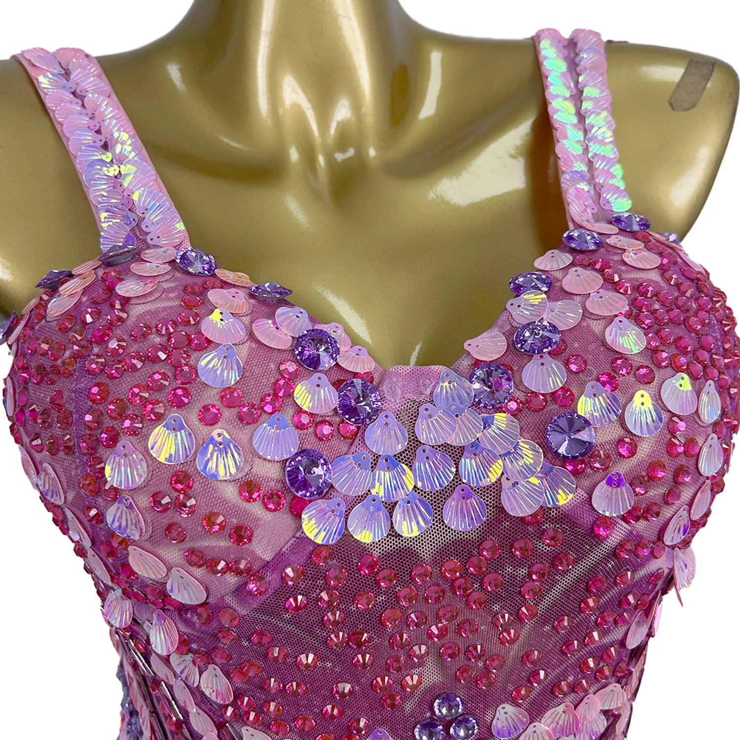 

Colorful Shell Strap Dress Shooting Costume Female Star Red Carpet Walking Dress Nightclub Club Birthday Ball Dress cailianhua