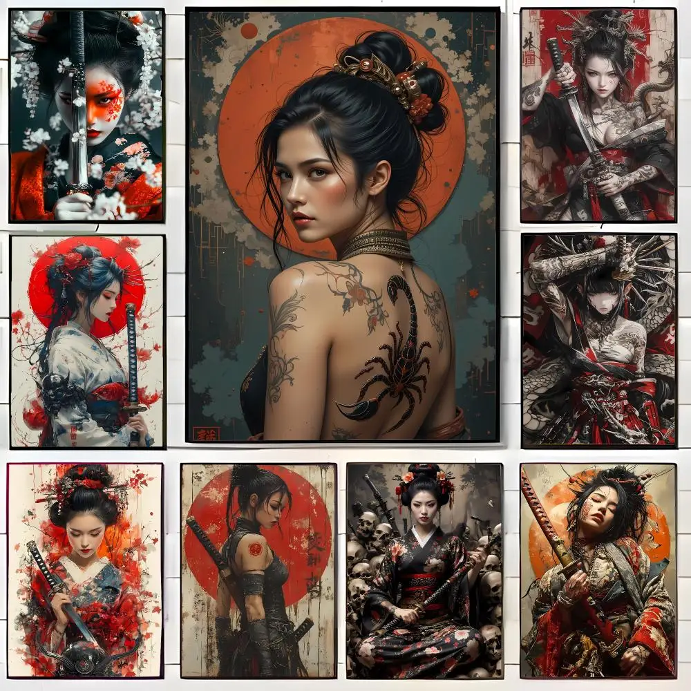 Heroic Art J-Japanese female samurai Poster Wall Art Print Decorative Mural Home Decor Gift Unframed