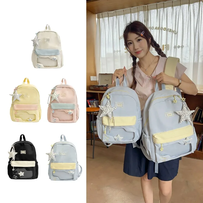 Teen Girls Sweet Cute Backpack Campus Students Schoolbags Fashionable Color-Blocked Daypack Outings Light Casual Travel Rucksack