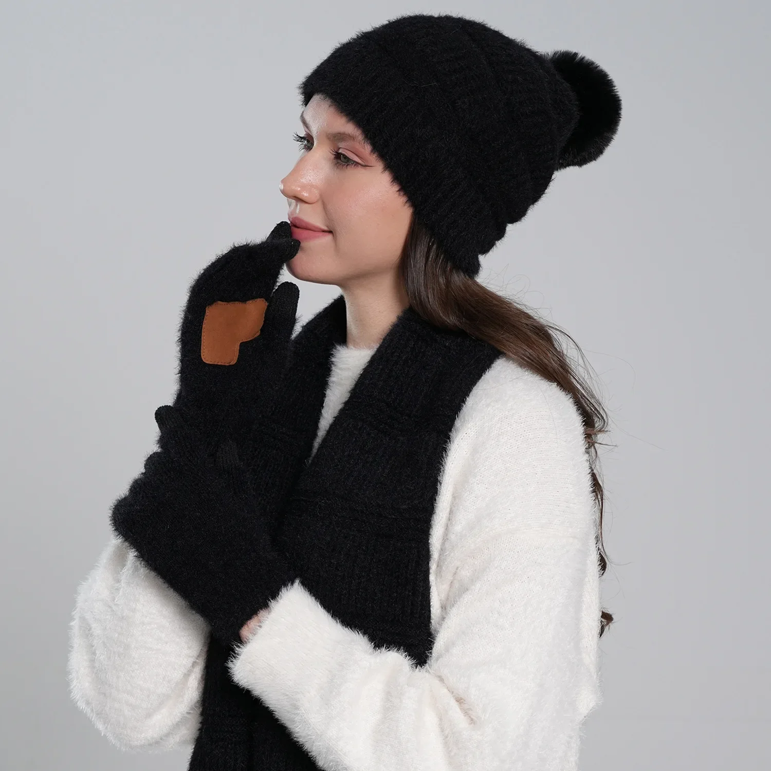 New Winter Knit Hat Scarf Gloves 3 Piece Set for Adult Men and Women Touch Screen Gloves Included Cozy Cold Weather