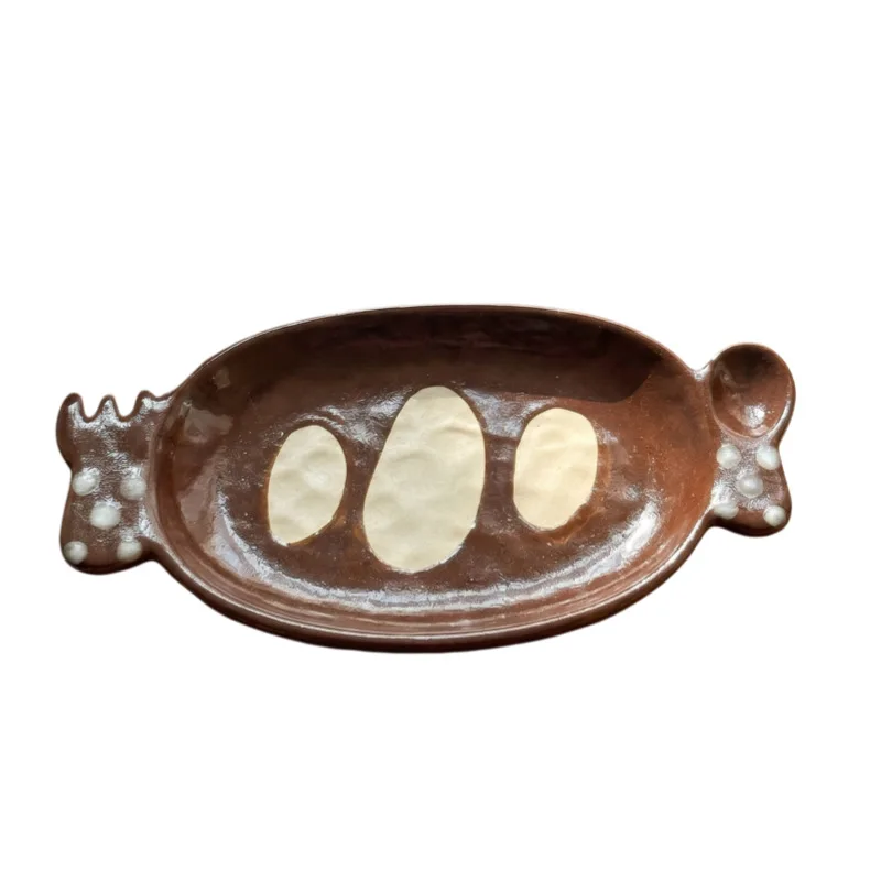 Creative hand-drawn ins-style ceramic plates in bread shapes, stylish pretzel and toast plates, snack plates and fruit plates