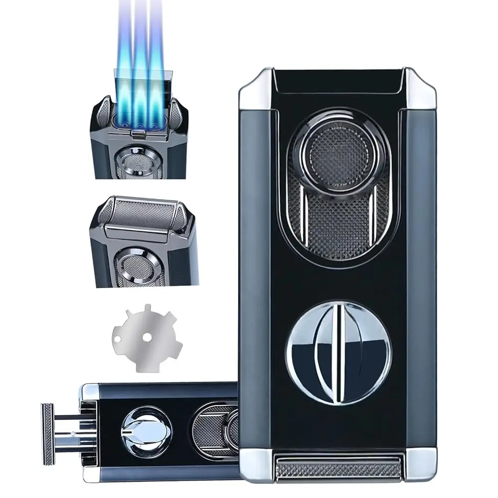 

Ailexpress Recommendation - Windproof Triple Jet Flame Torch Lighter with Stand – Refillable and Adjustable 3 Flame Lighter with