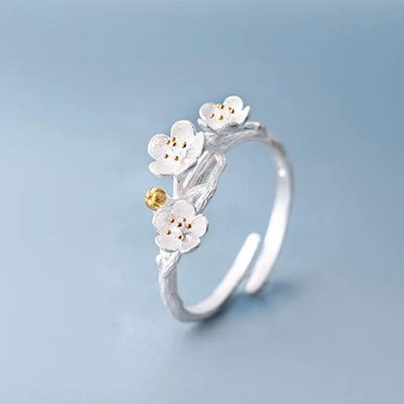 XIYANIKE New Silver Color Jewelry Adjustable Ring Cherry Blossom Fashion Summer Branch Gold Flowers Rings For Women VRS2089