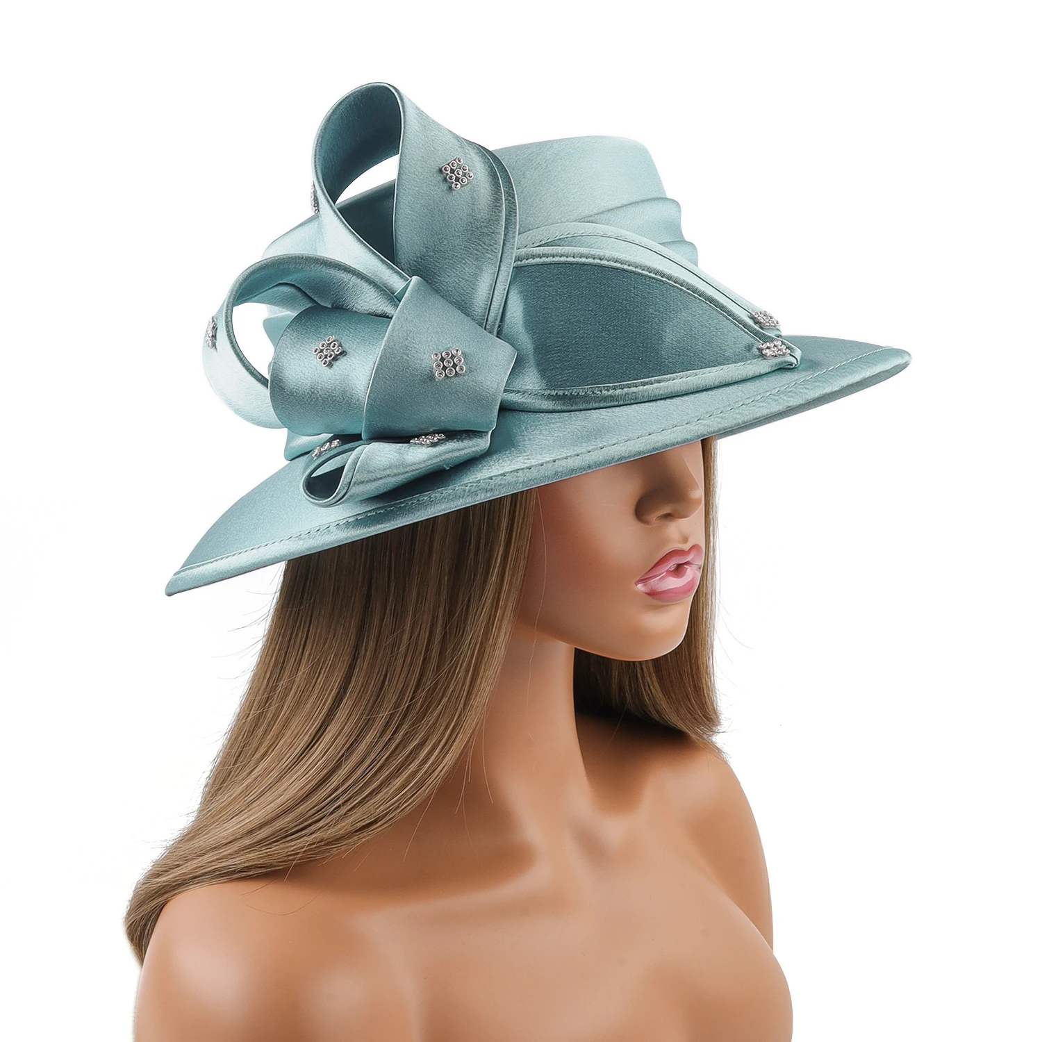 Green Cocktail Satin Cloth Hat Elegant Photography Hats Chain Fashion Formal Hat Masquerade Flower Wedding Top Hat Female Women