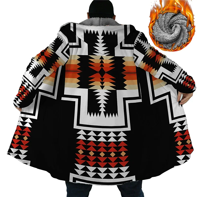 Herren Winter-Fleecejacke, Mantel, Polsterung, Windjacke, Atezik Tribe Print, warme Parkas, männliche Mäntel, Kapuzenpullover mit Reißverschluss, Oberbekleidung 2024