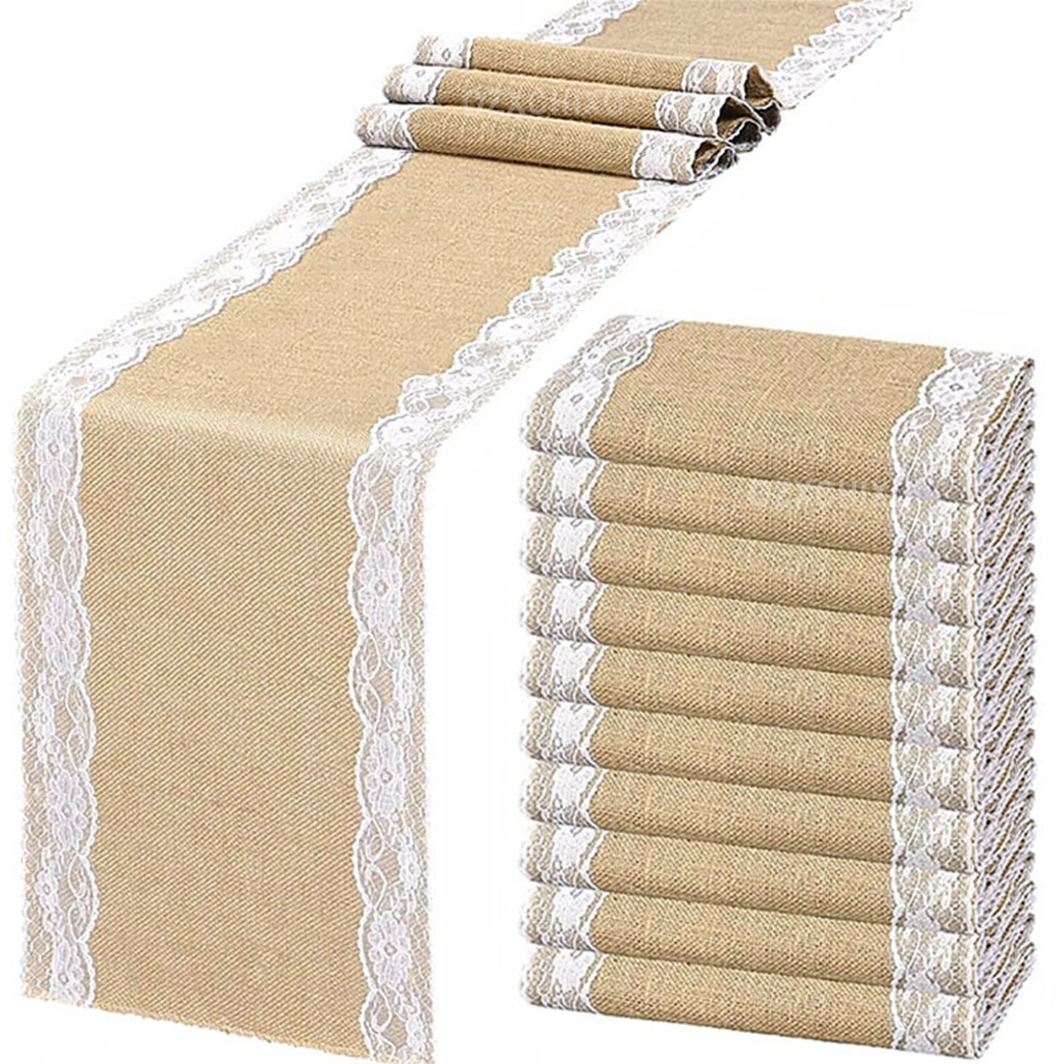 Chemins de Table Vintage en Dentelle de Jute Naturelle, 10 Pièces, 30x275cm, pour Mariage à la Campagne, ixà Manger