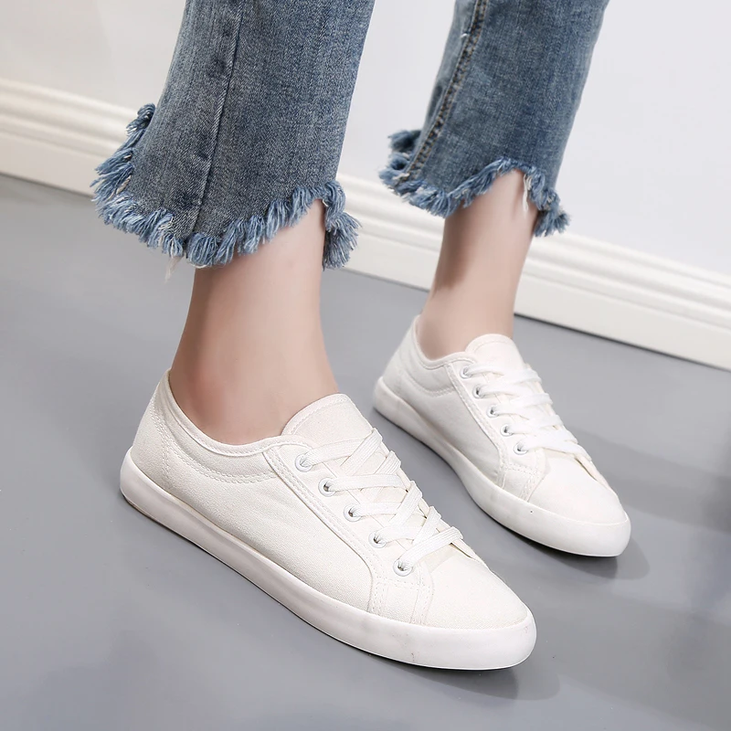 Summer Camp Canvas Sneakers Girls Cheerleading Teen Lace-up Shoes Spring Autumn Small White Shoes Student Sports Flat Shoes