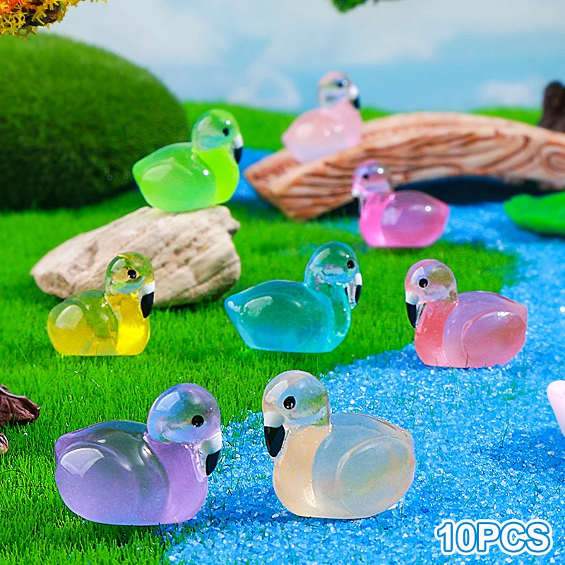 10Pcs Cute Luminous Black Billed Flamingo Ornaments Desktop Home Decoration Kawaii Miniatures Figurines Accessories Kids Gifts