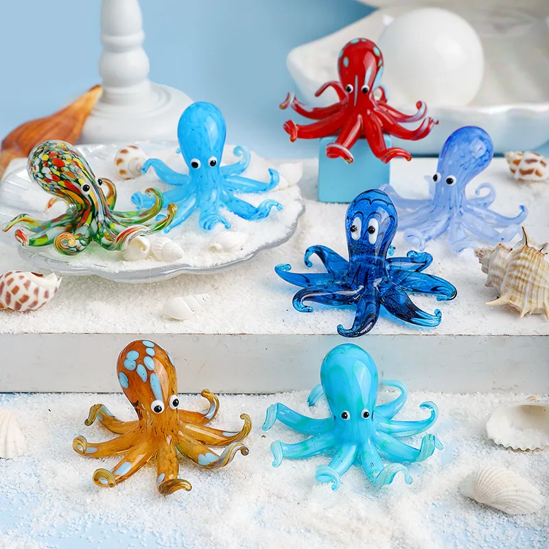 Image of Miniatur Niedliche Flamingo-Oktopus-Figur Handgefertigtes Glas-Ornament Kreative Schreibtischdekoration als Geschenk Cartoon Büro-Ornamente
