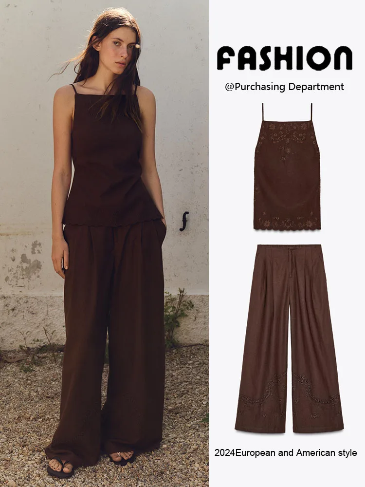 

New Summer Women's Strap Tops Casual Long Pants Ethnic Stage Costume V-Ne Svel Faionable Women's Clothing