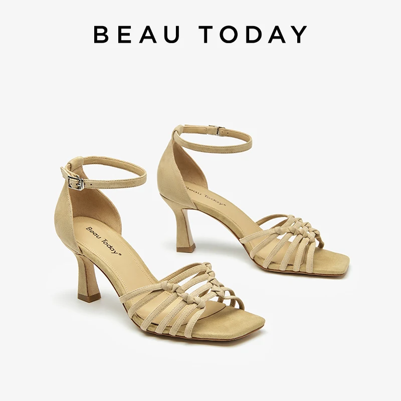 

Сандалии BEAUTODAY Concise, женские, из овечьей замши, однотонные, с квадратным носком, с узлами, с пряжкой, на ремешке, ручной работы, 31242