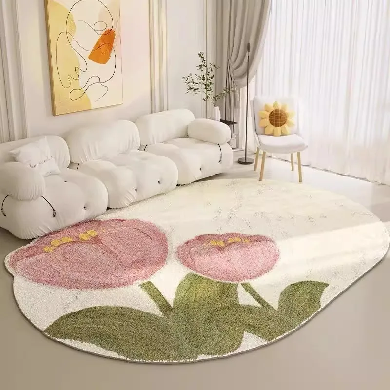 Tulip Living Room Carpet Creative Irregular Shape Bedroom Fluffy Bedside Rug Modern Creamy Sweet Style Home Decoration Sofa Mats