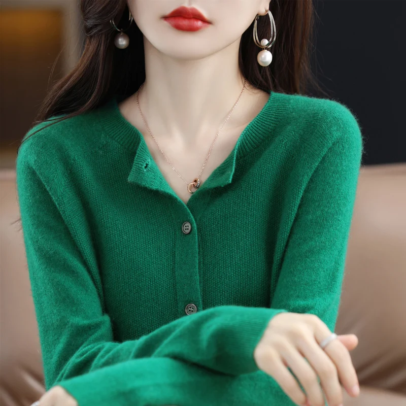 100% Wool Cardigan Spring New Single-Line Ready-To-Wear Knitted Shirt Korean Fashion Women\'s Sweater Cashmere Sweater Thin Top