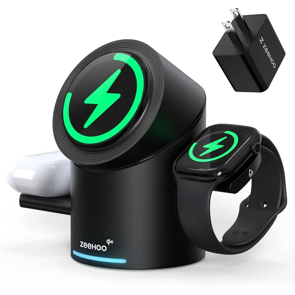 

Universal 3-in-1 Charging Dock, Magnetic Stand, 15W Wireless Charger for iPhone 17/16/15/14/13/12 & AirPods, iWatch (Black)