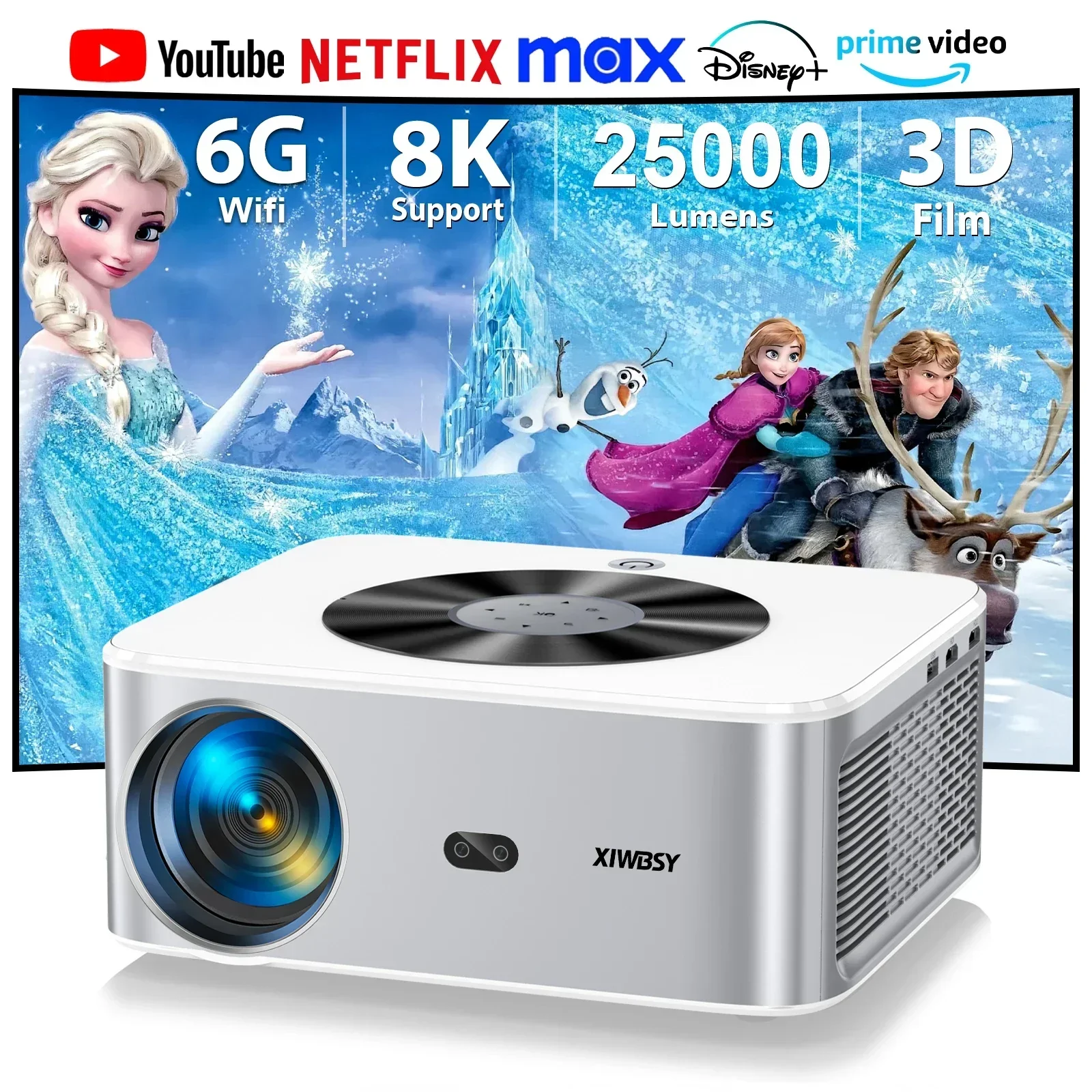 XIWBSY 1000Ansi AutoFocus Projector Bluetooth5.2 Android Projector 4K 8K Decode Video Audio Home Theater Portable Proyector