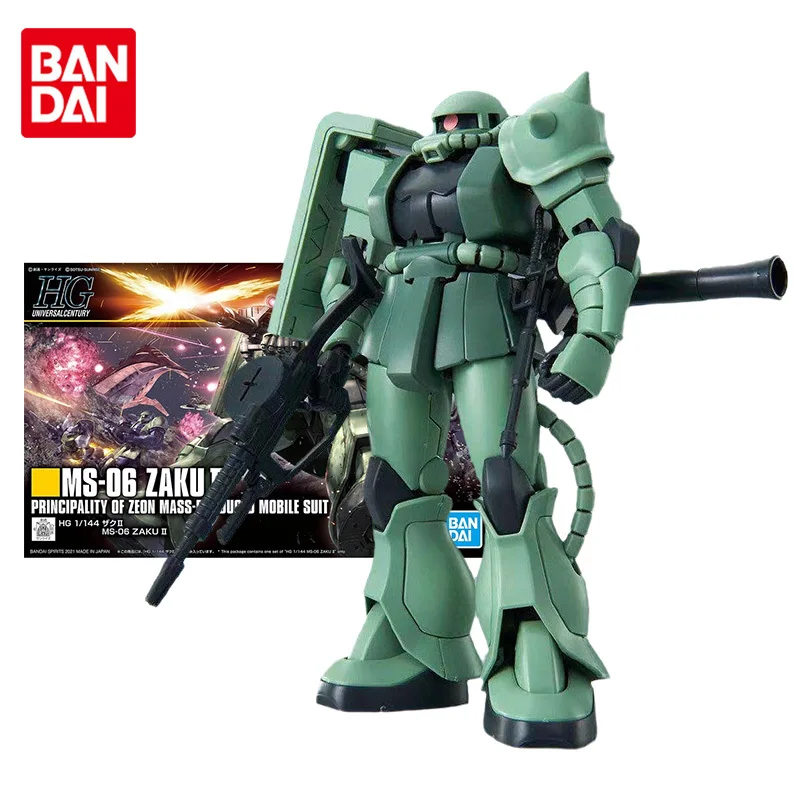 Bandai Genuine Gundam Model Kit Anime Figure HGUC 1/144 MS-06 Zaku Ⅱ Collection Gunpla Anime Action Figure Toys for Children