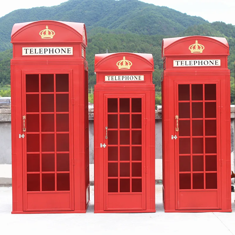 Wrought iron retro London red phone booth large European ornaments soft decoration photography beauty Chen props crafts