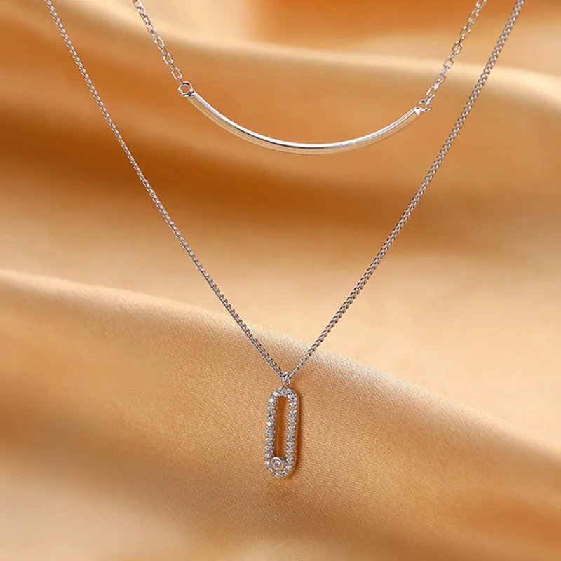 Smile Elbow Double Necklace S925 Sterling Silver Premium Women's Necklace