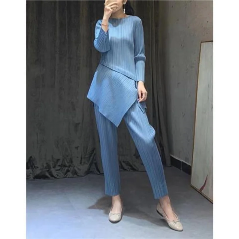 Pleated Sets of Female 2023 Spring Western-style Fashion Suit Fashion Age Reduction Slim Royal Sister Two-piece Set for Women