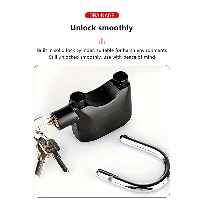 قفل إنذار مضاد للسرقة قفل إنذار أسود مضاد للسرقة قفل أمان مقاوم للماء قفل إنذار صفارة الإنذار لباب الدراجة النارية Windo #3