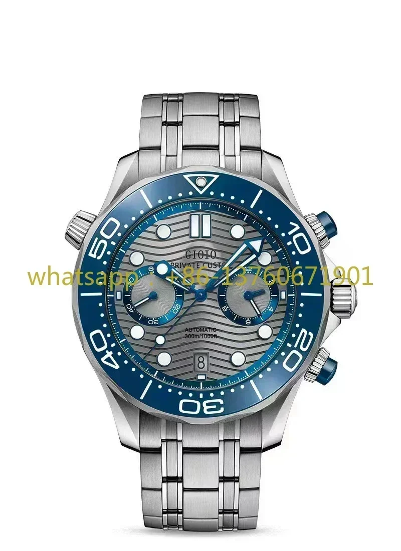 44mm High Quality Mens Quartz Chronograph Watch Black Blue Ceramic Rose Gold Stainless Steel Luminous Rubber