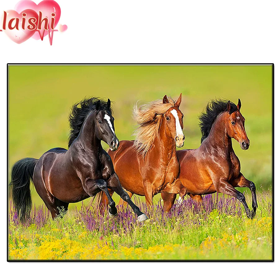 5D DIY Grassland, running horse Diamond Painting Kit Full Drill Square Embroidery Mosaic Art Picture of Rhinestones Decor Gift