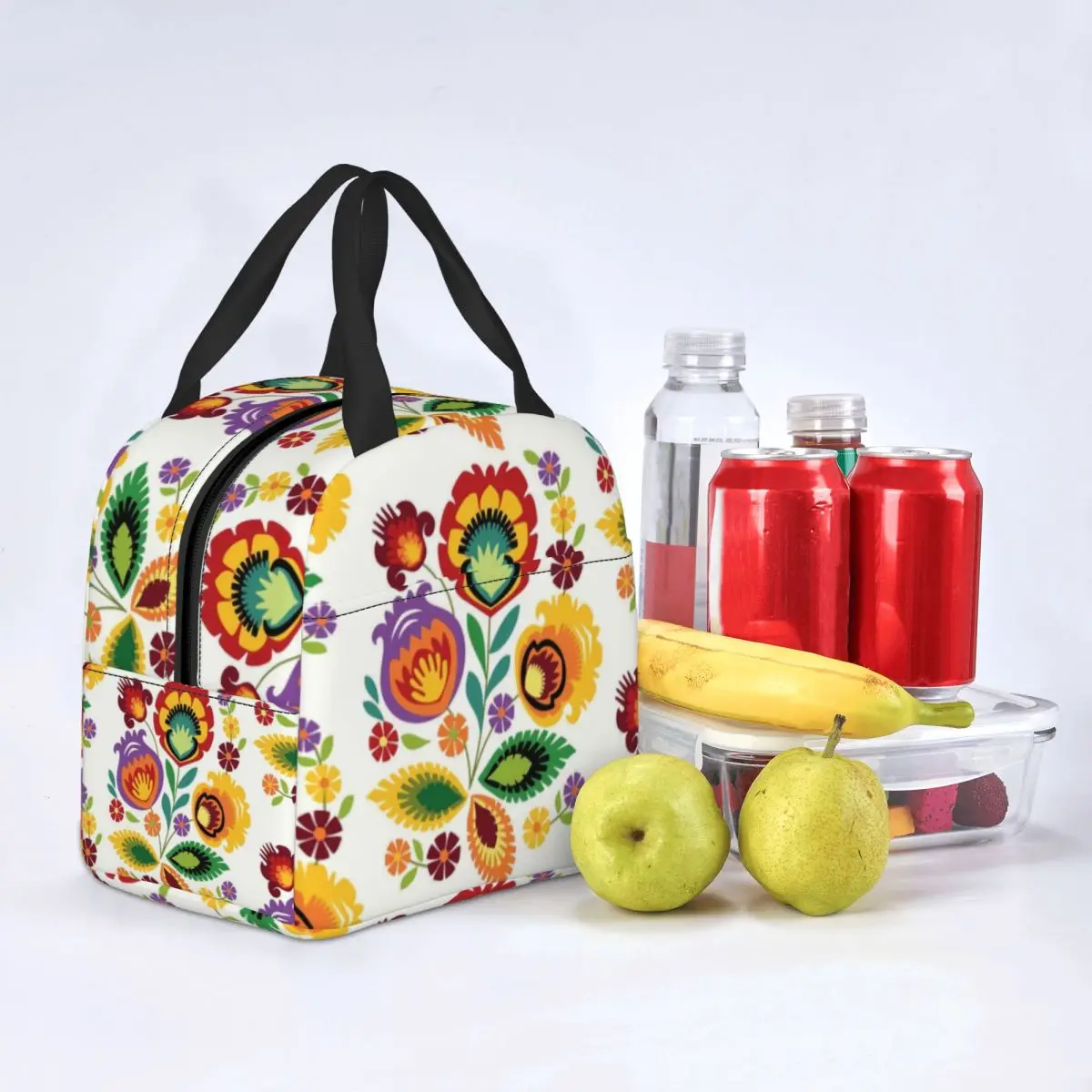 Fiambrera portátil de flores folclóricas polacas, bolsa de almuerzo con estampado Floral, nevera térmica para alimentos, bolsas de Picnic para mujeres y niños