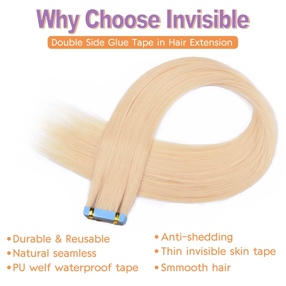 Straight Tape in Hair Extensions Natural Hair Extensions Mini Tape Ins Invisible Seamless Blonde Silky Natural Tape Ins For Wome