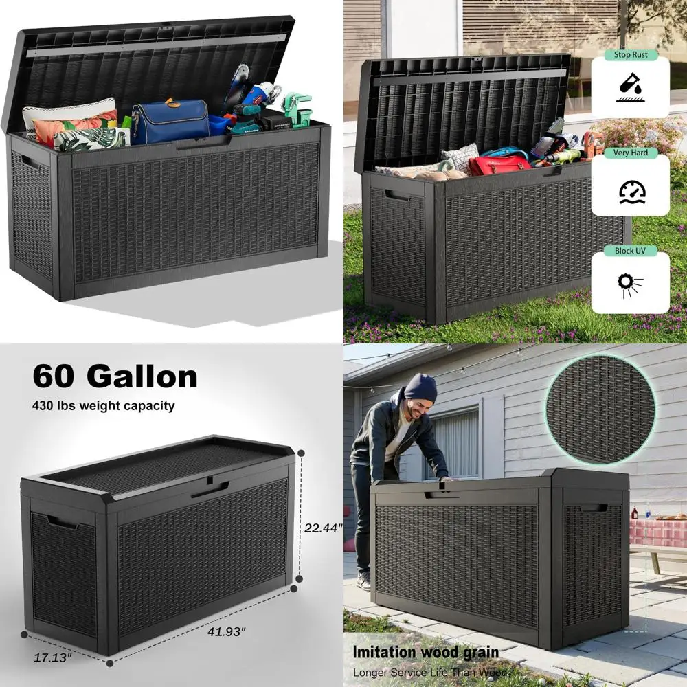 야외용 수납함 60갤런 레진 데크 방수함 (파티오 쿠션 및 정원 도구 보관, 배송 포장 포함)