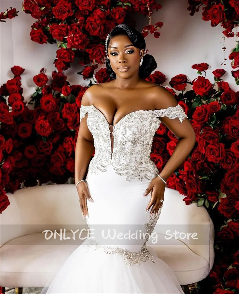 Exquisite 2024 New African Mermaid Wedding Dresses Sexy Off Shoulder Bridal Gowns Beads Crystals Vestido De Novia  Customized