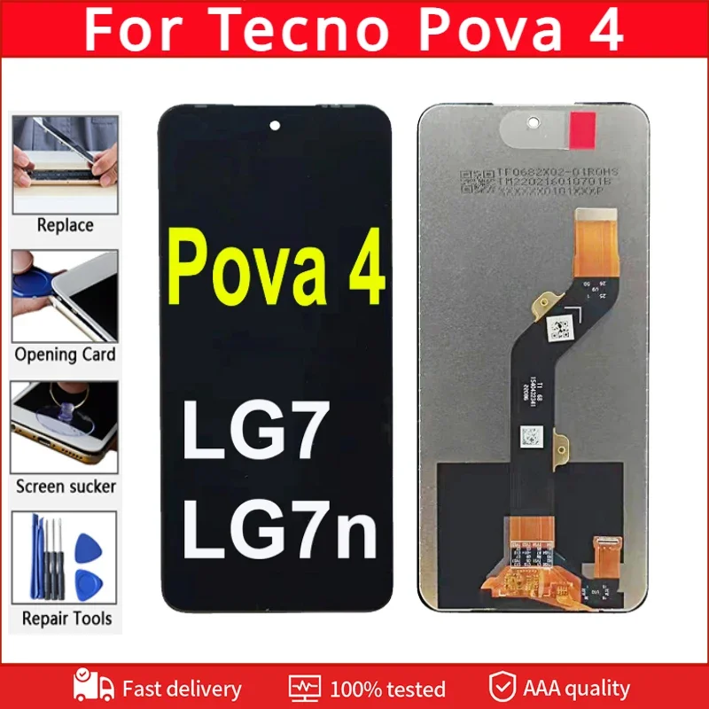 IPS 6.82'' For Tecno Pova 4 Pova4 LG7 LG7n LCD Display Touch Screen Digitizer Assembly Repair Parts