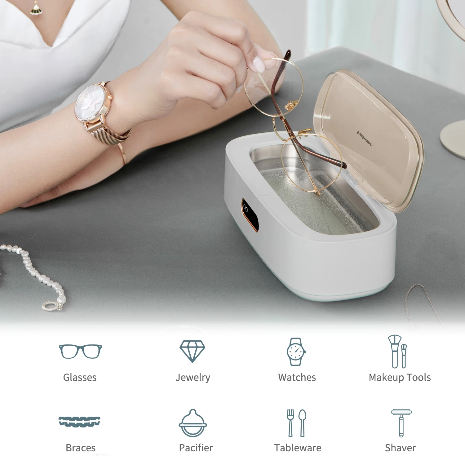 Ultrasonic Glasses Cleaner 43kHz High Frequency Vibration Ultrasonic Cleaner for Jewelry Watches Ultrasonic Ｗashing Machine