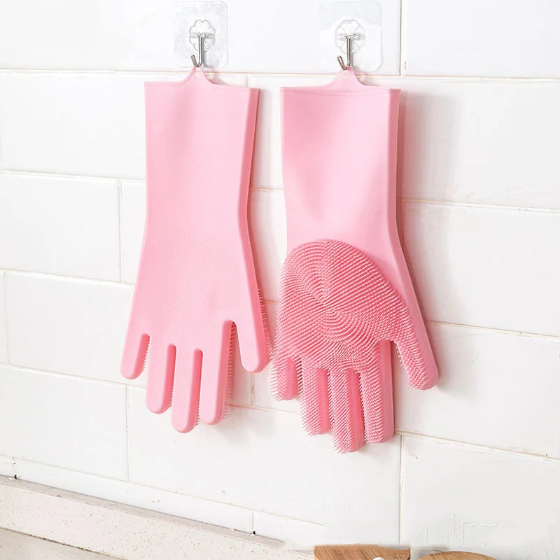 Silicone Dishwashing Gloves for Household Use Kitchen Cleaning Gloves Car Washing Clothes Washing Bathing Gloves Cleaning Tools