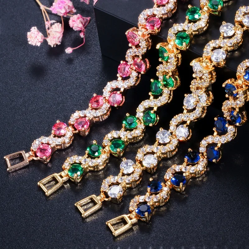 Blistering Tennis Ball Zircon Crystal Fold Over Clasp Bracelet for Women Girls Crystal Valentine's Day Jewelry Gifts