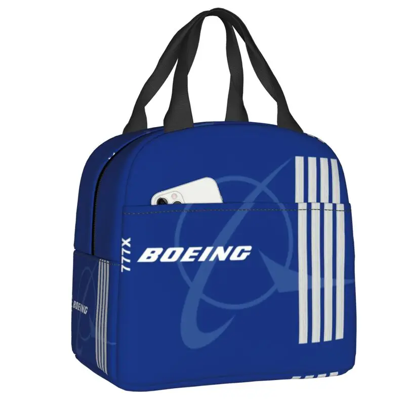 Boeing 777X Captain Stripes Insulated Lunch Bag for Aviation Aviator Flight Pilot Thermal Cooler Lunch Tote Kids School Children