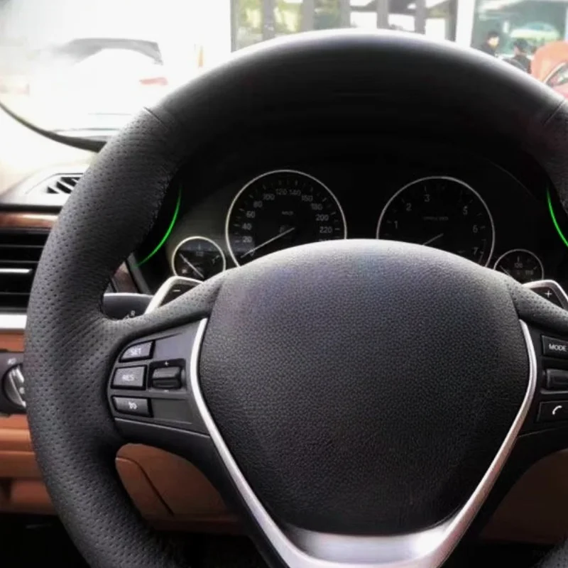 For BMW 1 2 3 Series F20 F21 F22 F30 F34 F36 Perforated Microfiber Leather Braid w/ Needles & Threads Car Steering Wheel Cover