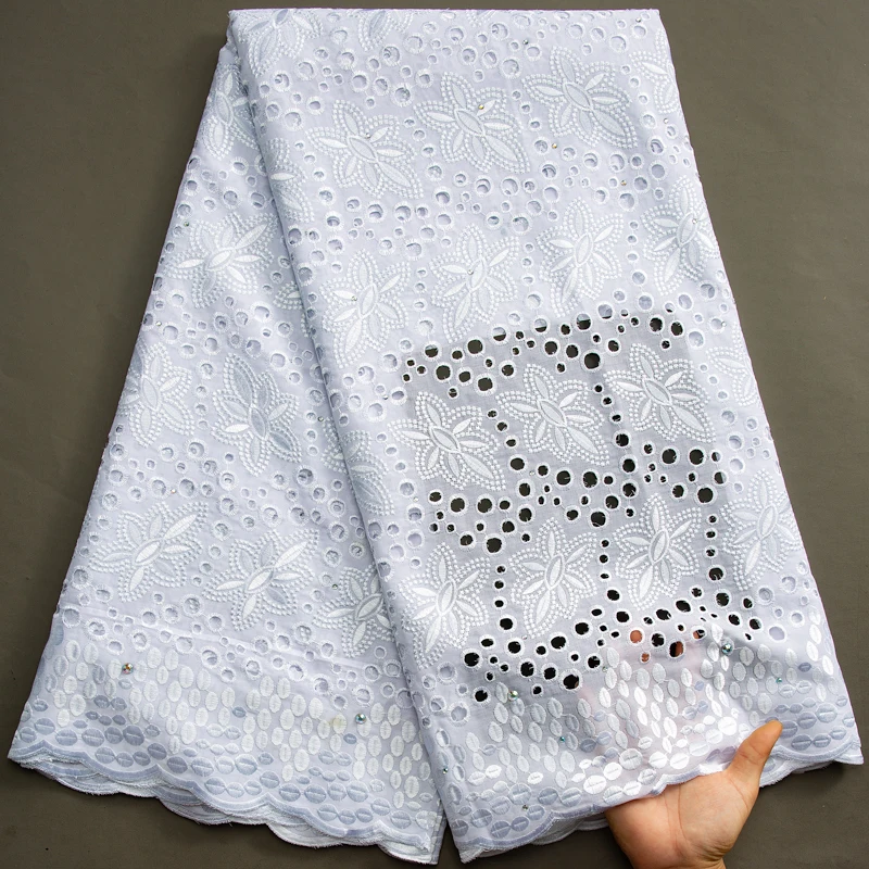 Nigerian Dry Cotton Lace Fabric 5 Yards Swiss Voile Lace Fabric High Quality African Embroidered Elegant Dress for Women