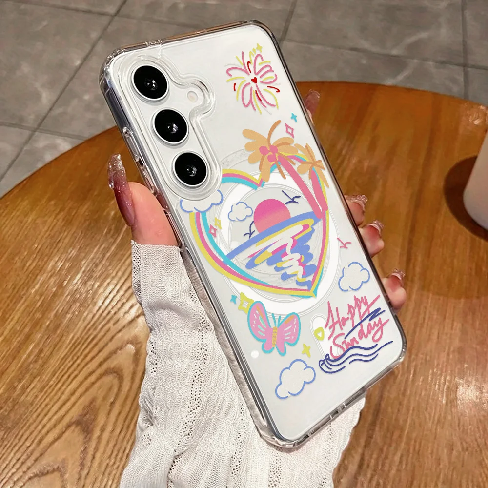 Magnetic Phone Case for Samsung Galaxy A57 A56 A54 A37 A36 A35 5G A07 A06 A15 A16 4G Cases Fashion Sweet Happy Sunday Fundas