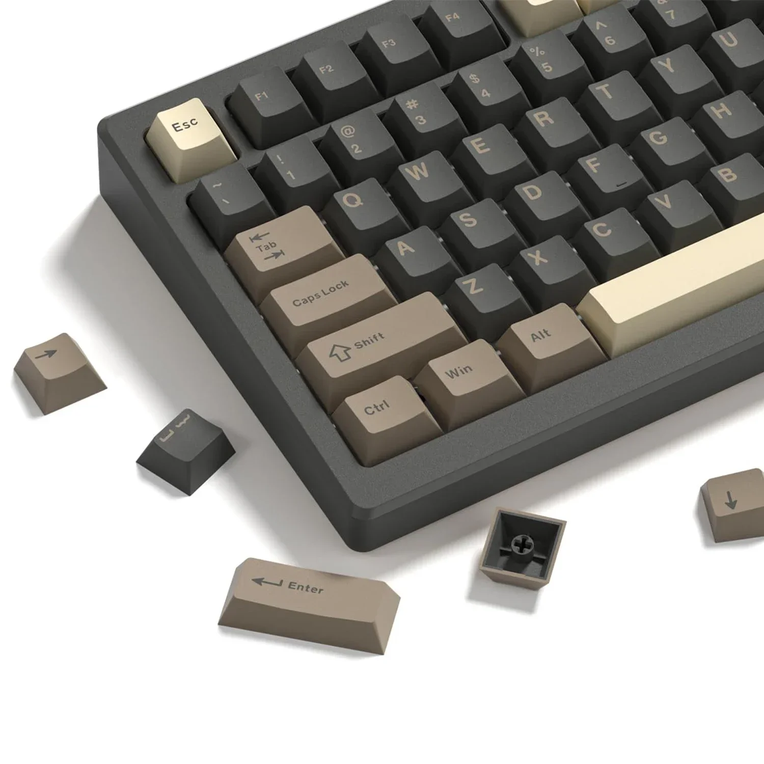 Capuchons de touches PBT double injection, clavier gamer mécanique, aucun profil, aucun commutateur MX, rétro, marron, gris, 138 prédire