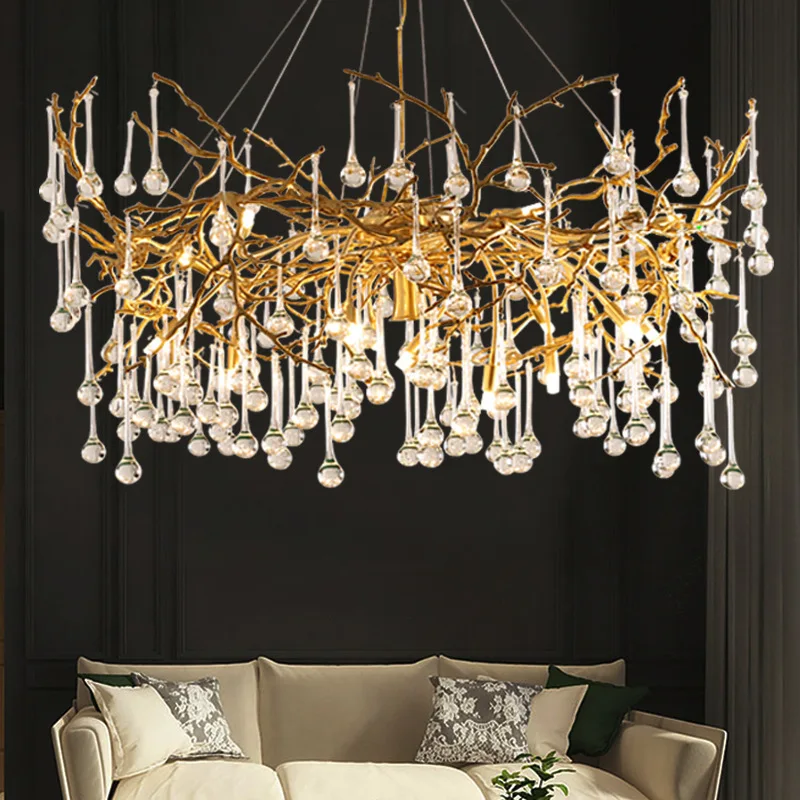 

Европейский свет, роскошная медная хрустальная лампа для столовой, роскошная креативная вилла, гостиная, дизайнерская художественная ветка, лампа