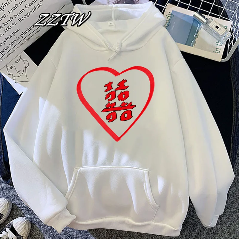 Women Sweatshirt Hoodie Double Happiness Graphic Print Hoodies Harajuku Hip-hop aesthetic Streetwear Tops Winter Pullovers